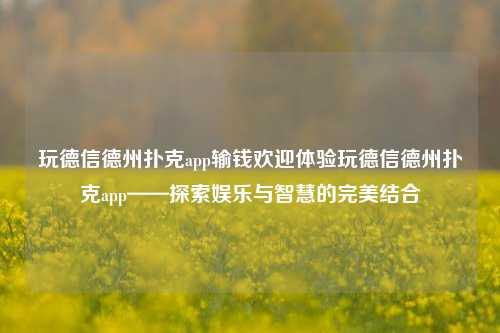 玩德信德州扑克app输钱欢迎体验玩德信德州扑克app——探索娱乐与智慧的完美结合