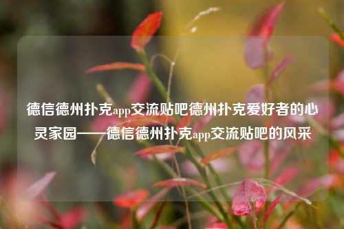 德信德州扑克app交流贴吧德州扑克爱好者的心灵家园——德信德州扑克app交流贴吧的风采